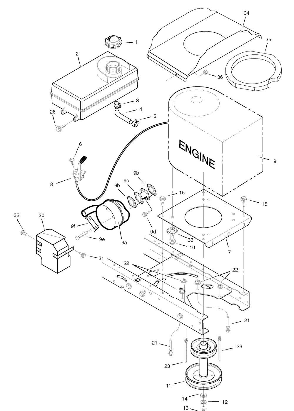 Engine Mount - Side Muffler Heat Shield Diagram and Parts List for 7800303-425621X108C/D 2008 Briggs and Stratton Lawn Tractor